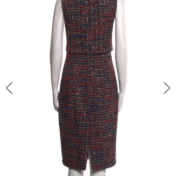 Badgley Mischka Red and Blue Tweed Midi Dress - Picture 3 of 3
